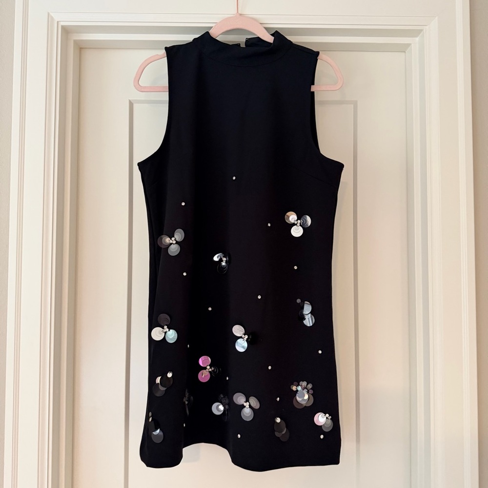 Black Sequin Mini Dress - Sleek Sleeveless Shift Like New size 12